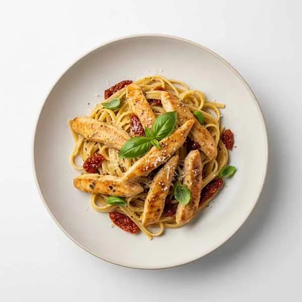 Pan Roasted Chicken With Sun-Dried Tomato Linguine & Lazone Sauce
